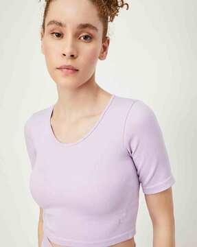 women ribbed regular fit round-neck t-shirt