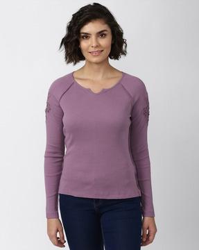 women ribbed regular fit round-neck t-shirt