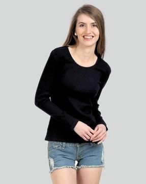 women ribbed regular fit round-neck top