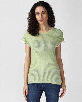 women ribbed regular fit round-neck top