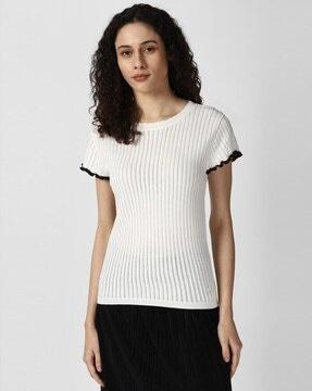 women ribbed regular fit round-neck top