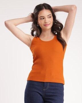 women ribbed regular fit round-neck top