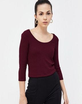 women ribbed regular fit round-neck top