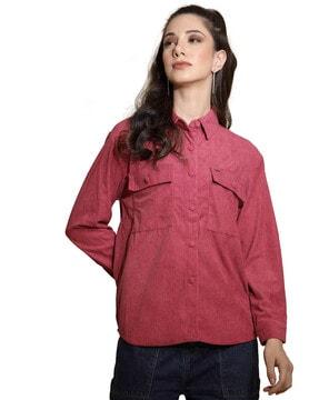 women ribbed regular fit shirt with flap-pockets