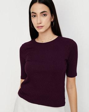 women ribbed regular fit t-shirt