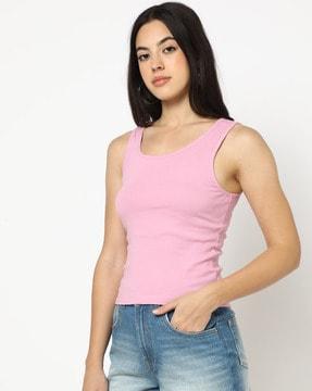 women ribbed regular fit tank top