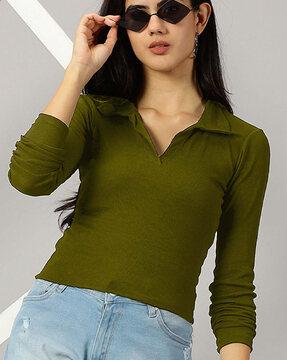 women ribbed regular fit top with full sleeves