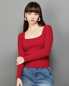 women ribbed regular fit top