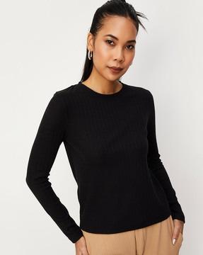 women ribbed regular fit top