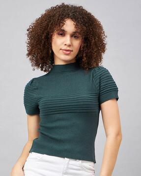 women ribbed regular fit top