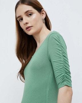 women ribbed regular fit top