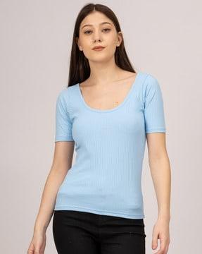 women ribbed regular fit top