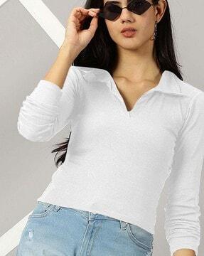 women ribbed regular fit top