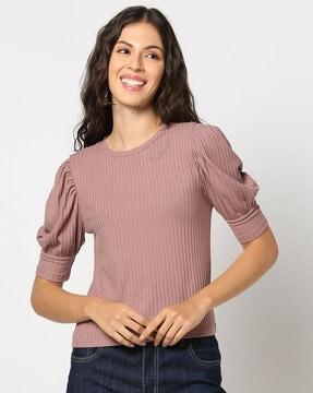 women ribbed regular fit top