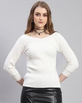 women ribbed regular fit v-neck top