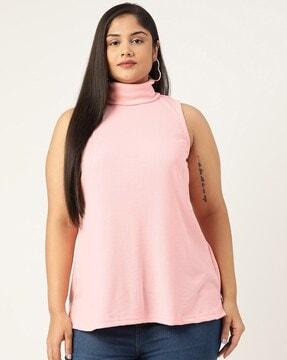 women ribbed relaxed fit high-neck top