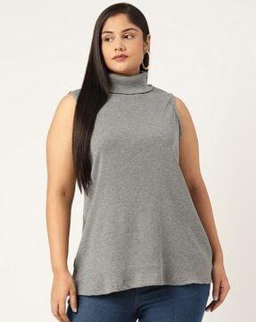 women ribbed relaxed fit high-neck top