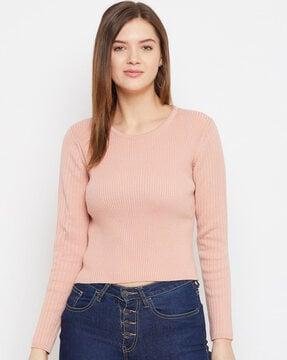 women ribbed relaxed fit pullover