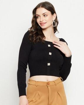 women ribbed relaxed fit round-neck crop top