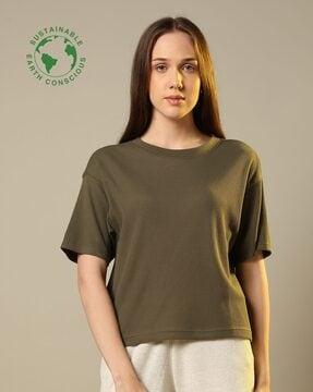 women ribbed relaxed fit round-neck t-shirt