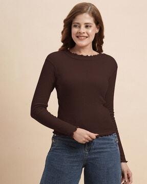 women ribbed relaxed fit round-neck top