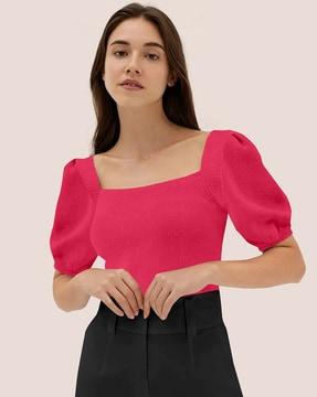 women ribbed relaxed fit top