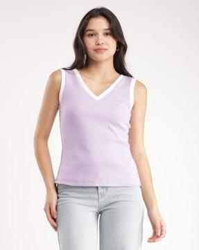 women ribbed relaxed fit v-neck top