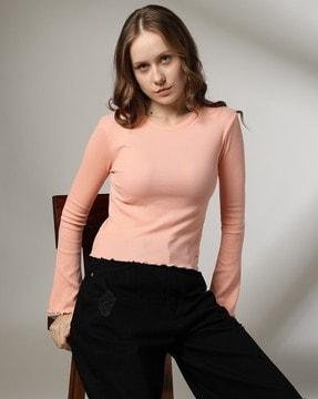 women ribbed skinny fit round-neck t-shirt