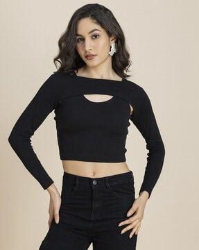 women ribbed slim fit cotton crop top