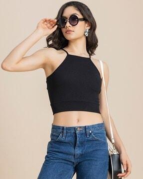 women ribbed slim fit cotton crop top