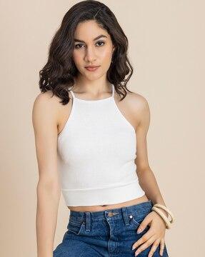 women ribbed slim fit cotton crop top