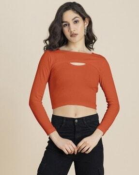 women ribbed slim fit cotton crop top