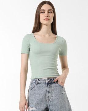 women ribbed slim fit cotton t-shirt