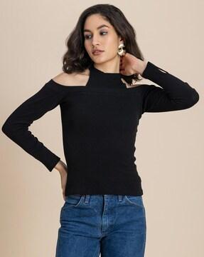 women ribbed slim fit cotton top