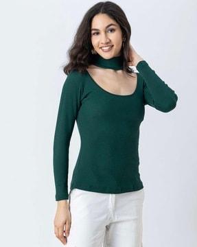 women ribbed slim fit cotton top