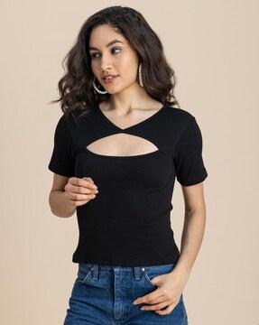 women ribbed slim fit cotton top