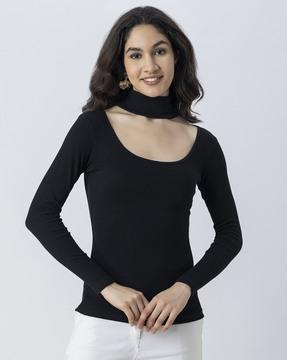 women ribbed slim fit cotton top