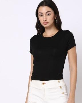 women ribbed slim fit crew-neck t-shirt