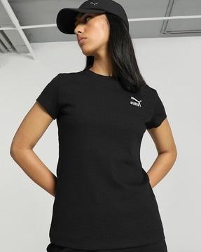 women ribbed slim fit crew-neck t-shirt