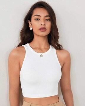 women ribbed slim fit crop top