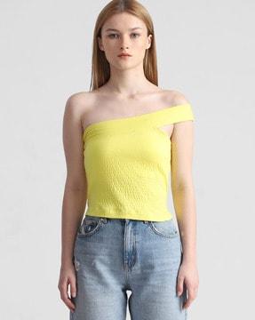 women ribbed slim fit one-shoulder top