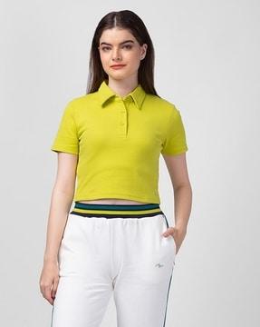 women ribbed slim fit polo t-shirt