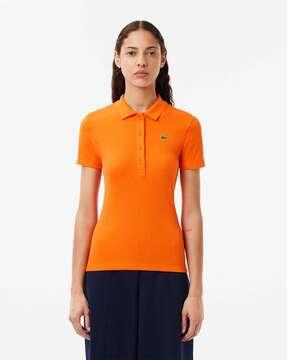 women ribbed slim fit polo t-shirt