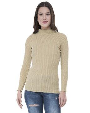 women ribbed slim-fit pullover