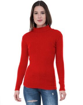women ribbed slim-fit pullover