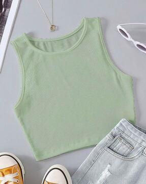 women ribbed slim fit round-neck top