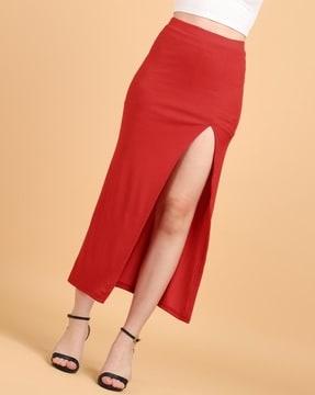 women ribbed slit skirts