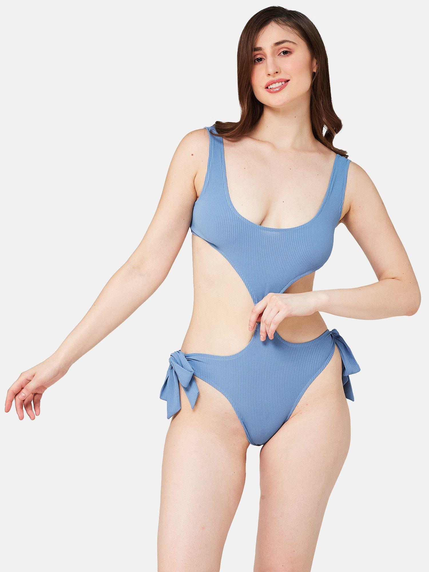 women ribbed solid bodysuit swimwear