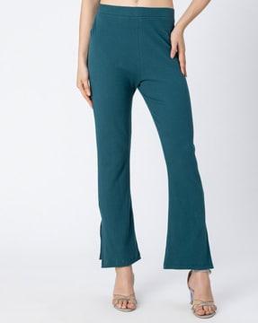 women ribbed straight fit fat-front trousers