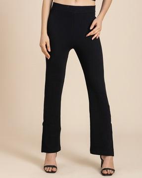 women ribbed straight fit fat-front trousers